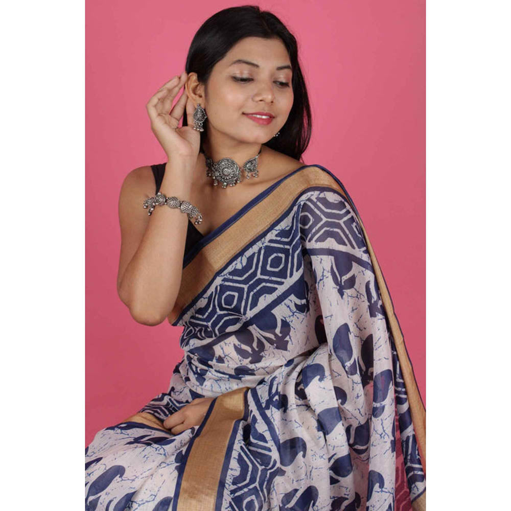 Isadora Life Womens Printed Multi-Color Pre-Draped Saree With Unstitched Blouse