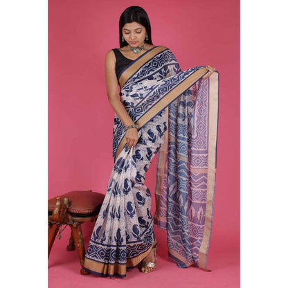 Isadora Life Womens Printed Multi-Color Pre-Draped Saree With Unstitched Blouse