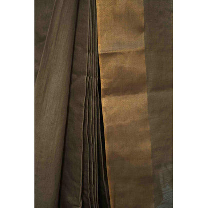 Isadora Life Womens Solid Tassels Brown Pre-Draped Saree With Unstitched Blouse