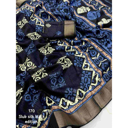 Isadora Life Womens Printed Black Pre-Draped Saree With Unstitched Blouse