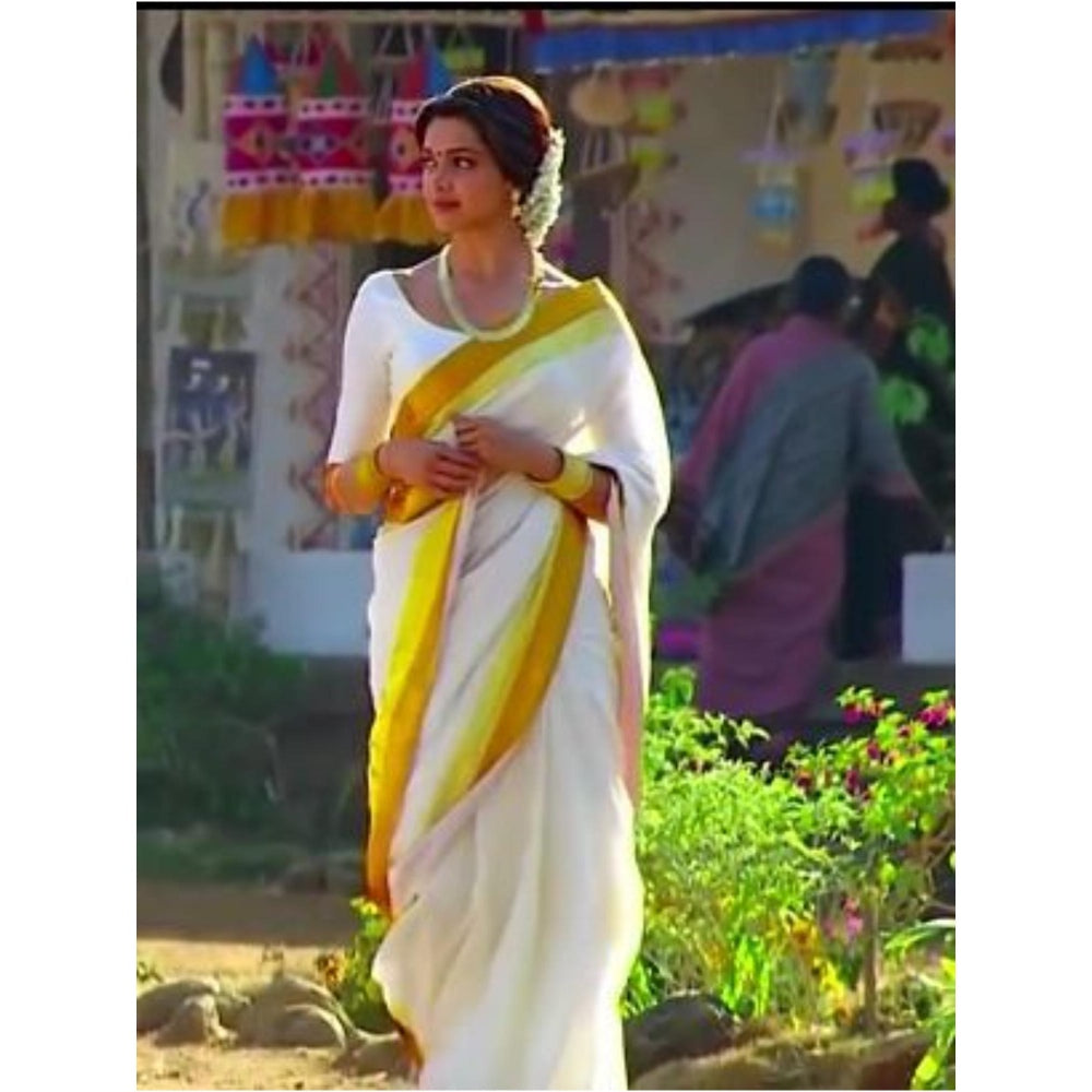 Isadora Life Womens Solid Zari White Pre-Draped Saree With Unstitched Blouse