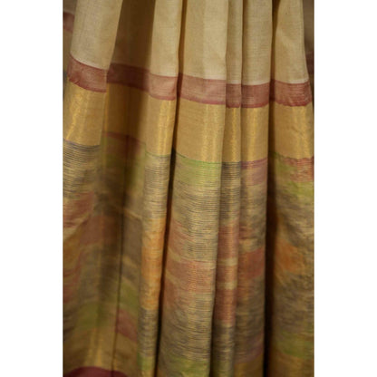 Isadora Life Womens Woven Tassels Beige Pre-Draped Saree With Unstitched Blouse