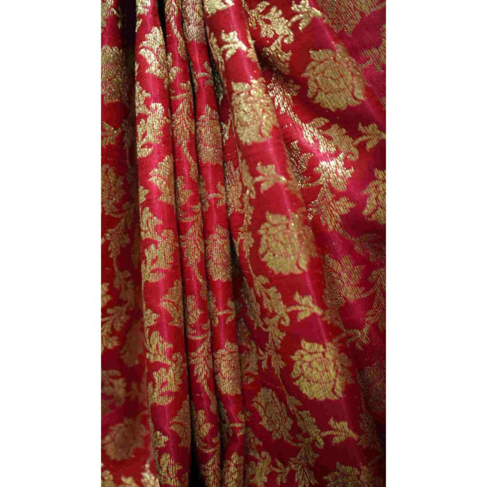 Isadora Life Womens Woven Zari Green Pre-Draped Saree With Unstitched Blouse