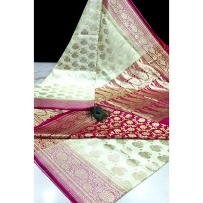 Isadora Life Womens Woven Zari Green Pre-Draped Saree With Unstitched Blouse