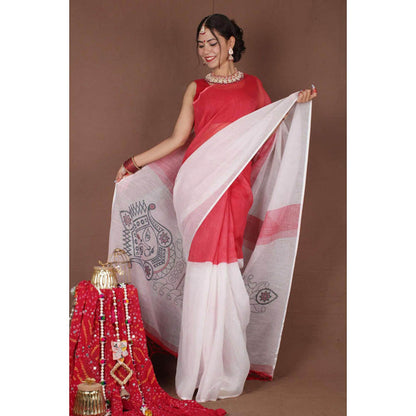 Isadora Life Womens Colorblock Woven Multi-Color Pre-Draped Saree With Unstitched Blouse