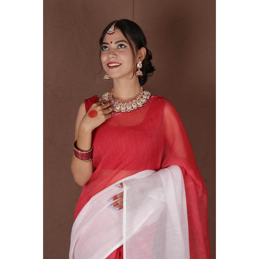 Isadora Life Womens Colorblock Woven Multi-Color Pre-Draped Saree With Unstitched Blouse