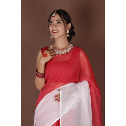 Isadora Life Womens Colorblock Woven Multi-Color Pre-Draped Saree With Unstitched Blouse