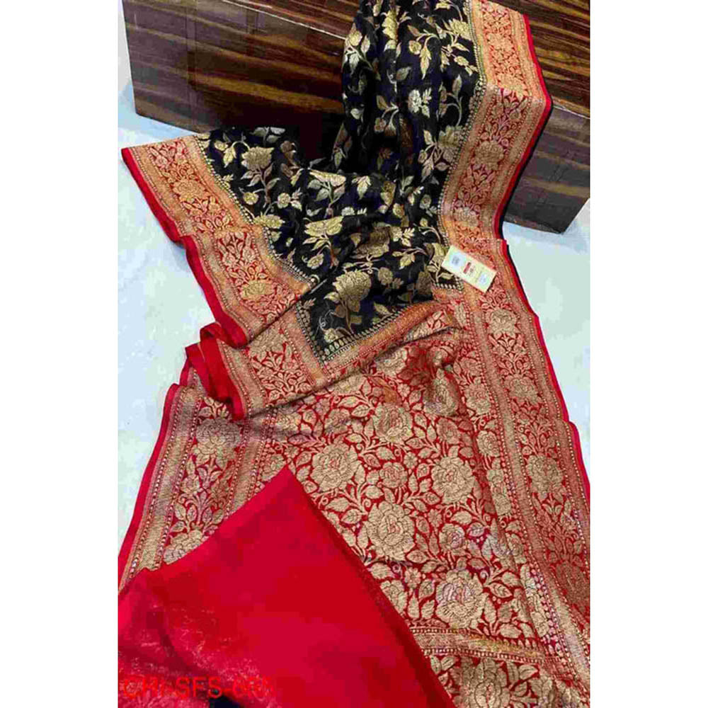 Isadora Life Womens Floral Woven Green Pre-Draped Saree With Unstitched Blouse