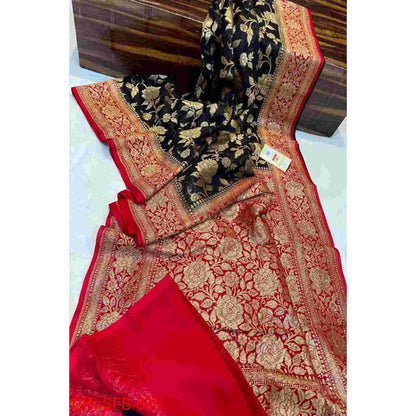 Isadora Life Womens Floral Woven Green Pre-Draped Saree With Unstitched Blouse