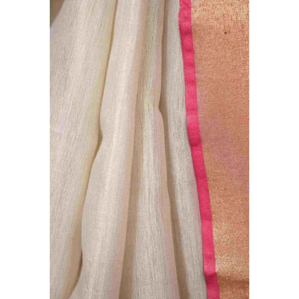 Isadora Life Womens Solid Tassels White Pre-Draped Saree With Unstitched Blouse