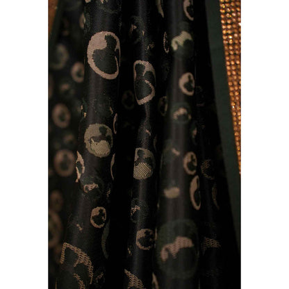 Isadora Life Womens Printed Tassels Black Pre-Draped Saree With Unstitched Blouse