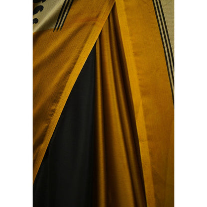 Isadora Life Womens Printed Yellow Pre-Draped Saree With Unstitched Blouse