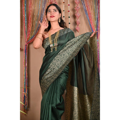 Isadora Life Womens Printed Tassels Green Pre-Draped Saree With Unstitched Blouse