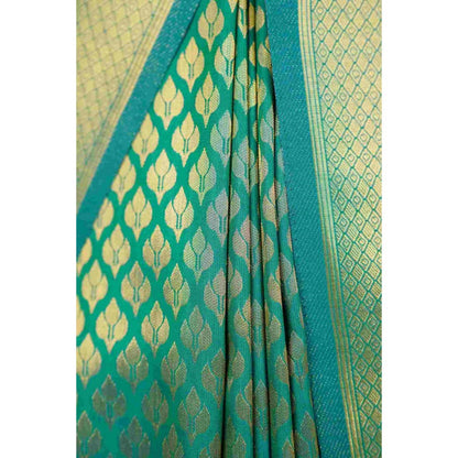 Isadora Life Womens Woven Tassels Green Pre-Draped Saree With Unstitched Blouse