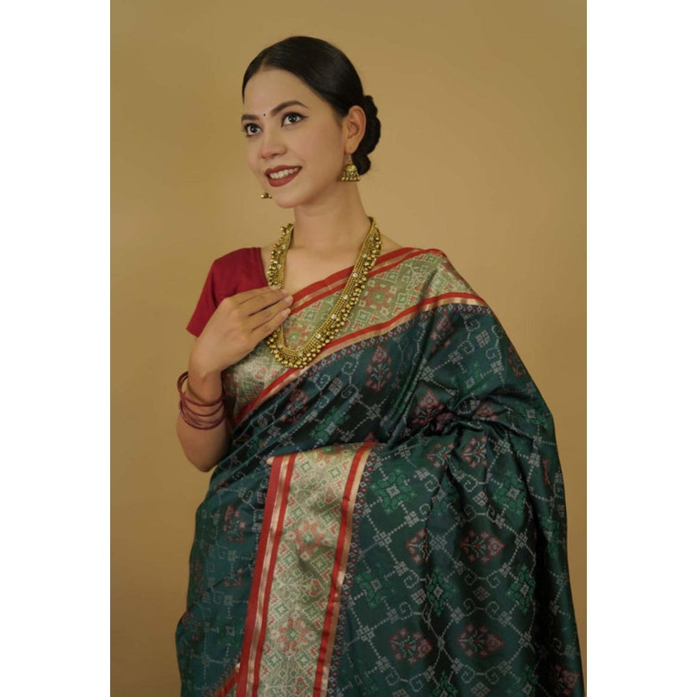 Isadora Life Womens Printed Tassels Green Pre-Draped Saree With Unstitched Blouse