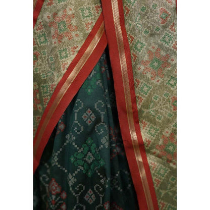 Isadora Life Womens Printed Tassels Green Pre-Draped Saree With Unstitched Blouse