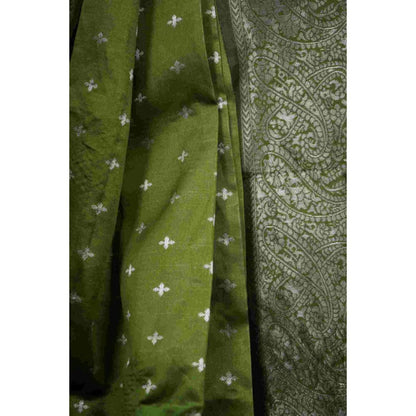 Isadora Life Womens Woven Zari Green Pre-Draped Saree With Unstitched Blouse