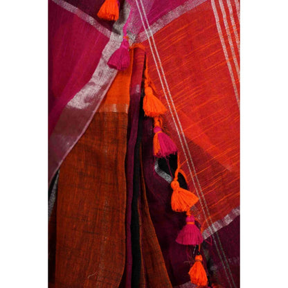 Isadora Life Womens Woven Tassels Multi-Color Pre-Draped Saree With Unstitched Blouse