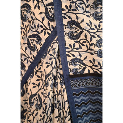 Isadora Life Womens Printed Indigo Pre-Draped Saree With Unstitched Blouse