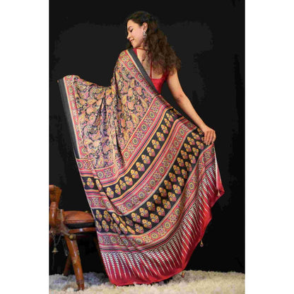 Isadora Life Womens Printed Multi-Color Pre-Draped Saree With Unstitched Blouse