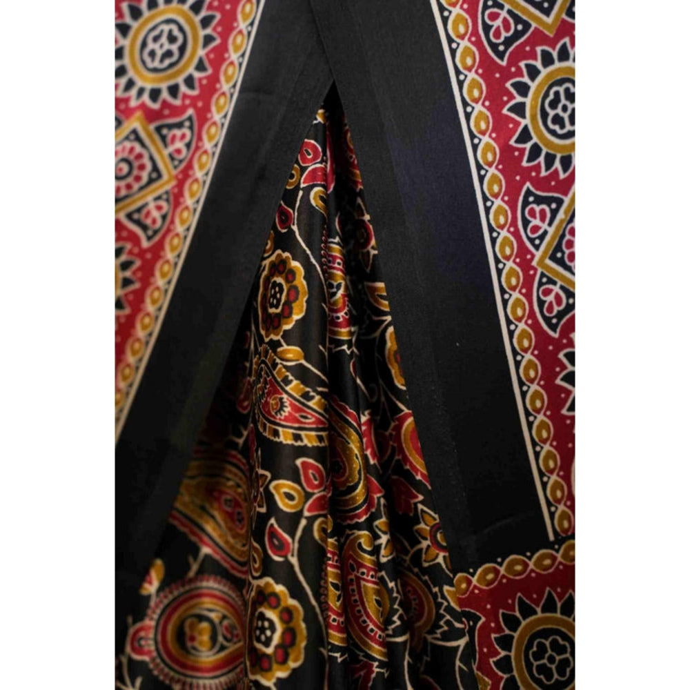 Isadora Life Womens Printed Multi-Color Pre-Draped Saree With Unstitched Blouse