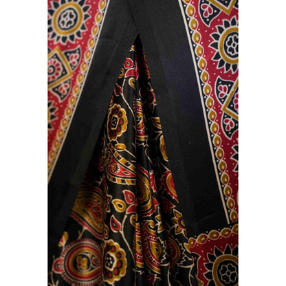 Isadora Life Womens Printed Multi-Color Pre-Draped Saree With Unstitched Blouse