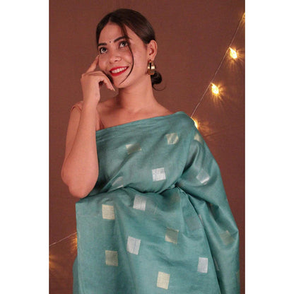 Isadora Life Womens Woven Tassels Blue Pre-Draped Saree With Unstitched Blouse