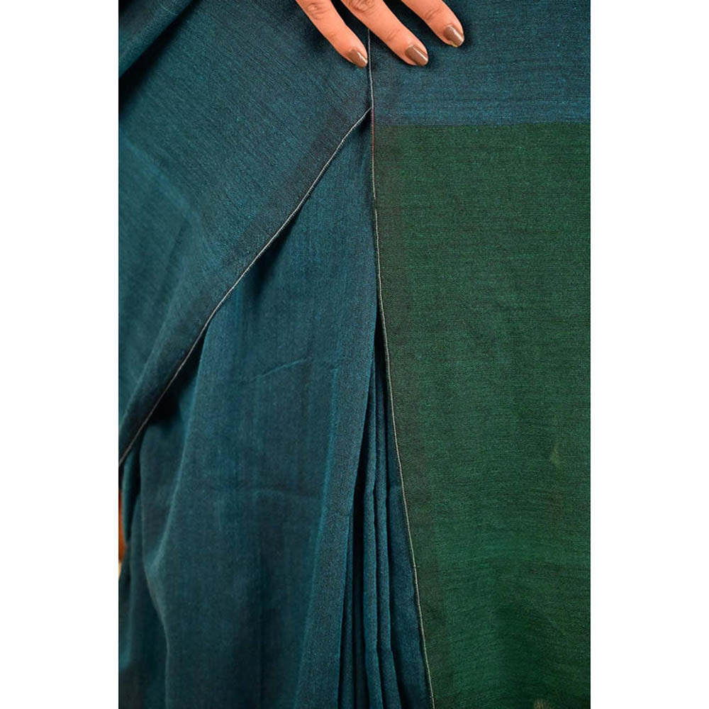 Isadora Life Womens Colorblock Tassels Blue Pre-Draped Saree With Unstitched Blouse