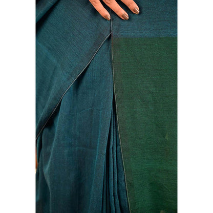 Isadora Life Womens Colorblock Tassels Blue Pre-Draped Saree With Unstitched Blouse