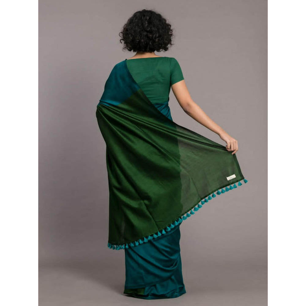 Isadora Life Womens Colorblock Tassels Blue Pre-Draped Saree With Unstitched Blouse