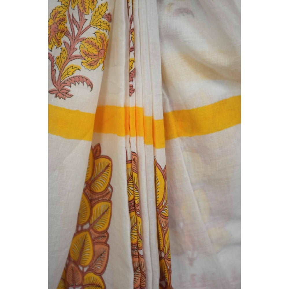 Isadora Life Womens Floral Printed White Pre-Draped Saree With Unstitched Blouse