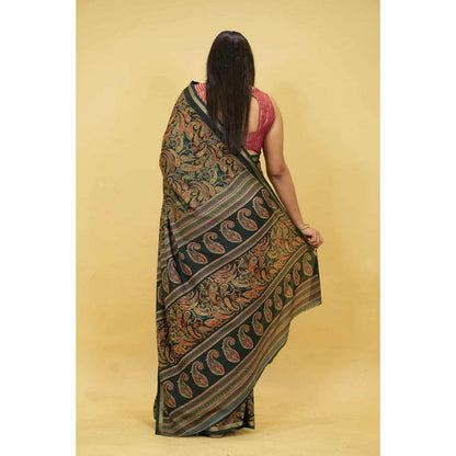 Isadora Life Womens Paisley Printed Multi-Color Pre-Draped Saree With Unstitched Blouse