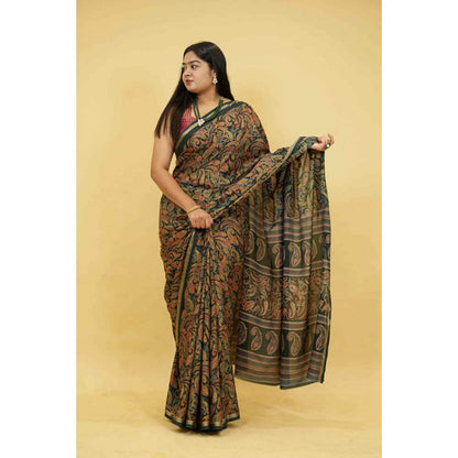 Isadora Life Womens Paisley Printed Multi-Color Pre-Draped Saree With Unstitched Blouse