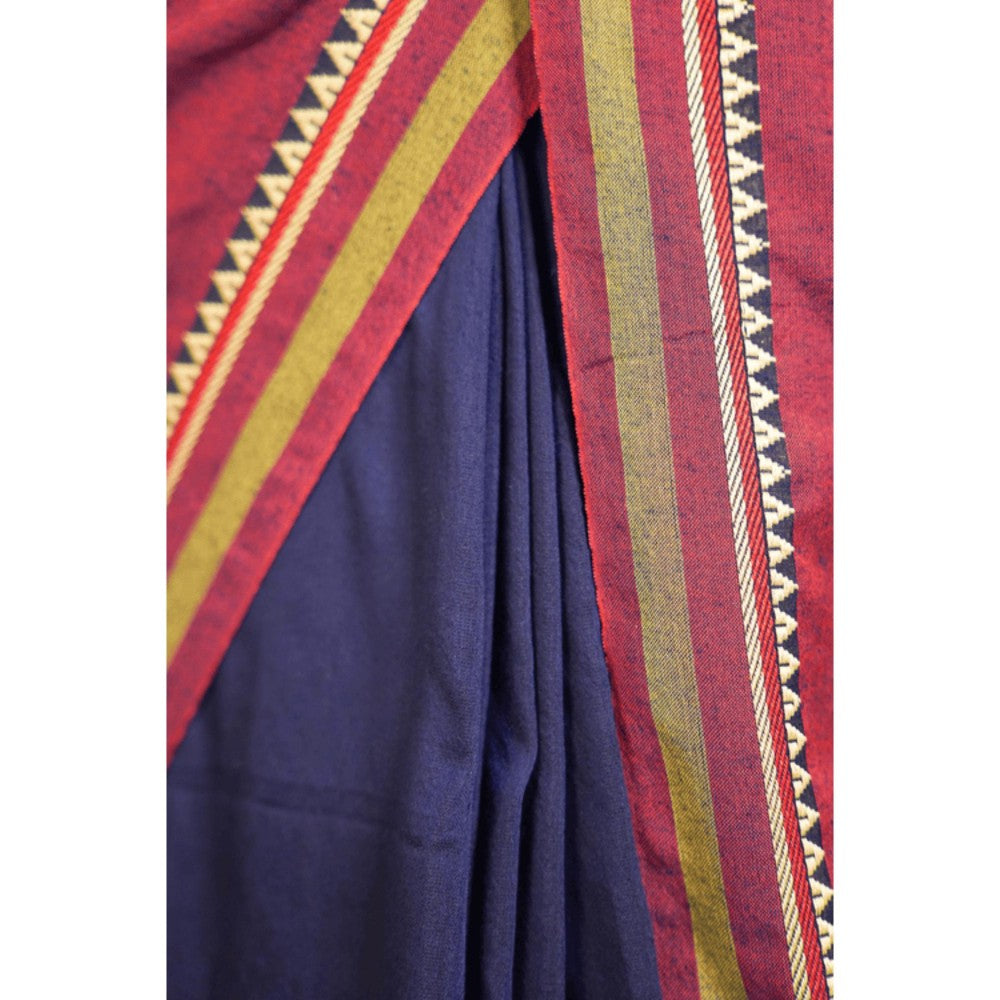 Isadora Life Womens Woven Tassels Navy Blue Pre-Draped Saree With Unstitched Blouse