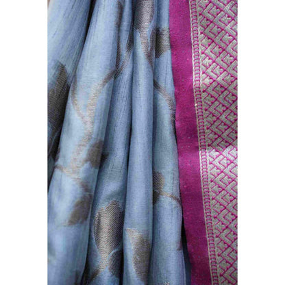 Isadora Life Womens Woven Zari Blue Pre-Draped Saree With Unstitched Blouse
