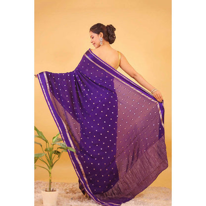 Isadora Life Womens Woven Zari Purple Pre-Draped Saree With Unstitched Blouse