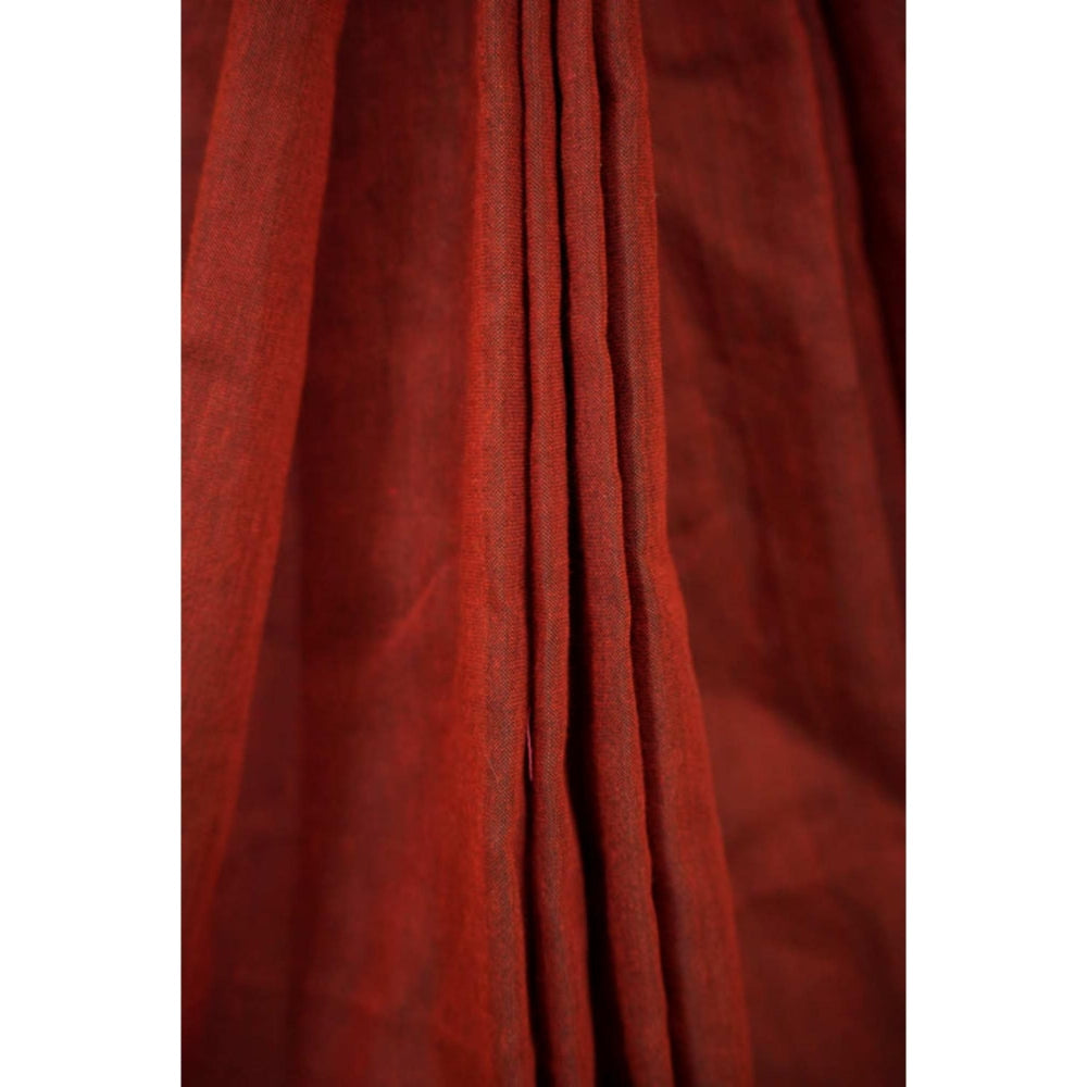 Isadora Life Womens Printed Tassels Maroon Pre-Draped Saree With Unstitched Blouse