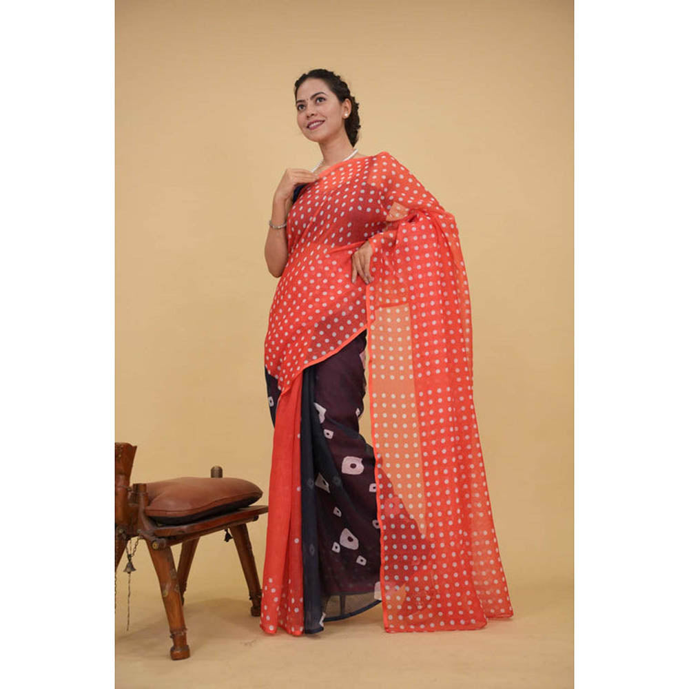 Isadora Life Womens Polka Dots Bandhani Multi-Color Pre-Draped Saree With Unstitched Blouse