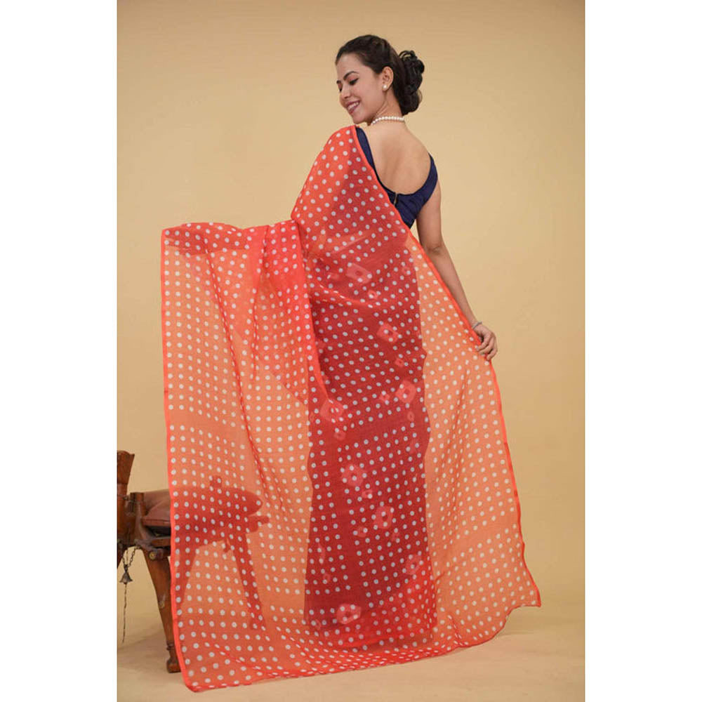Isadora Life Womens Polka Dots Bandhani Multi-Color Pre-Draped Saree With Unstitched Blouse