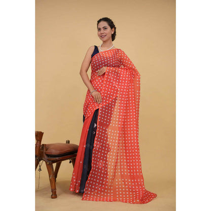 Isadora Life Womens Polka Dots Bandhani Multi-Color Pre-Draped Saree With Unstitched Blouse