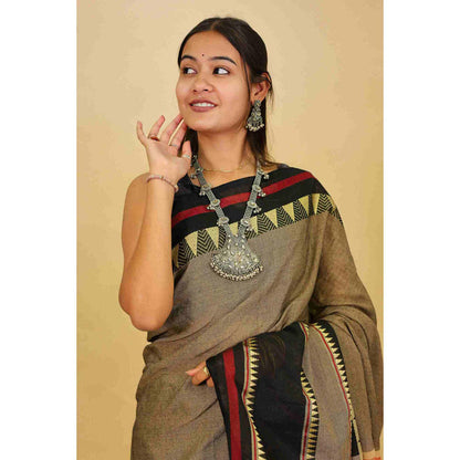 Isadora Life Womens Woven Tassels Grey Pre-Draped Saree With Unstitched Blouse