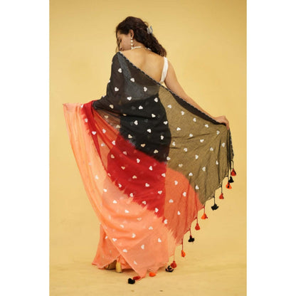 Isadora Life Womens Printed Tassels Multi-Color Pre-Draped Saree With Unstitched Blouse