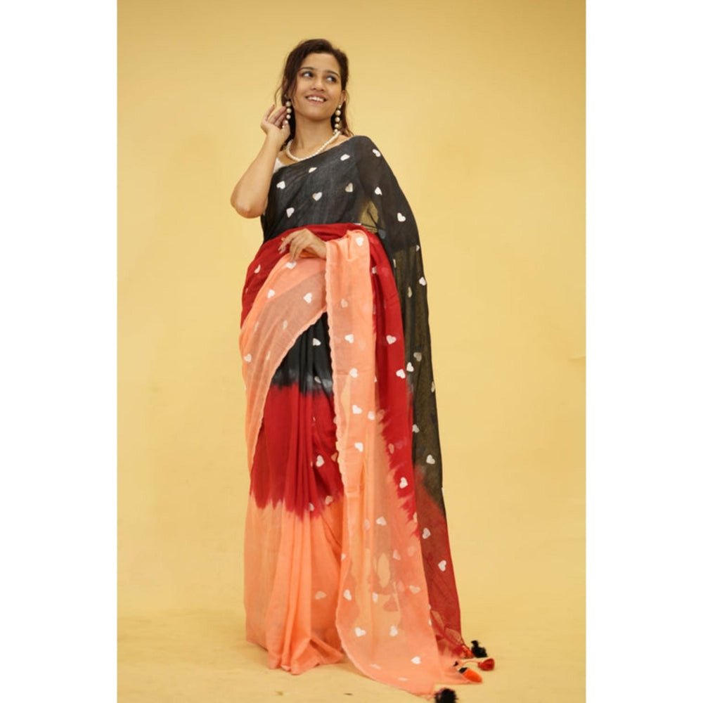 Isadora Life Womens Printed Tassels Multi-Color Pre-Draped Saree With Unstitched Blouse