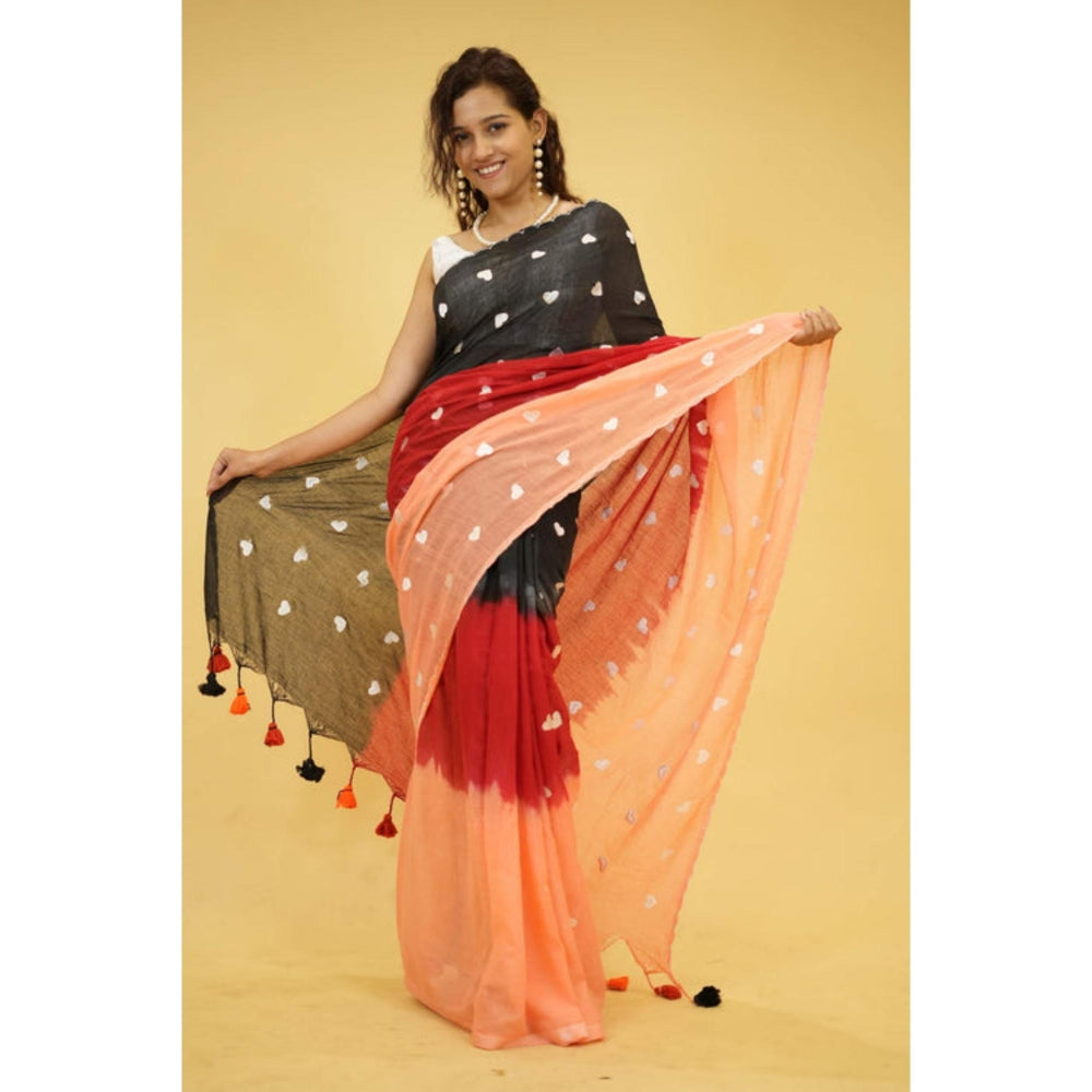 Isadora Life Womens Printed Tassels Multi-Color Pre-Draped Saree With Unstitched Blouse