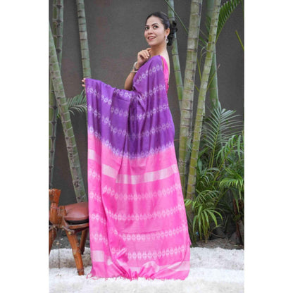 Isadora Life Womens Woven Tassels Lavender Pre-Draped Saree With Unstitched Blouse