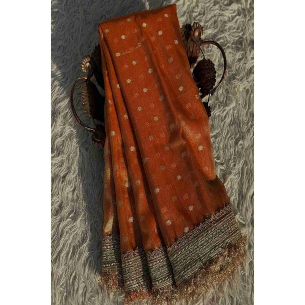 Isadora Life Womens Woven Embroidered Yellow Pre-Draped Saree With Unstitched Blouse