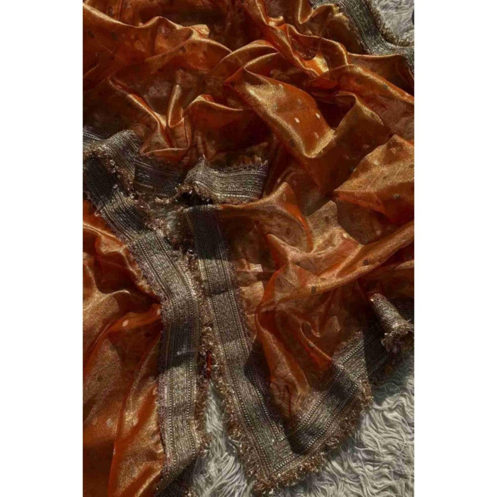 Isadora Life Womens Woven Embroidered Yellow Pre-Draped Saree With Unstitched Blouse