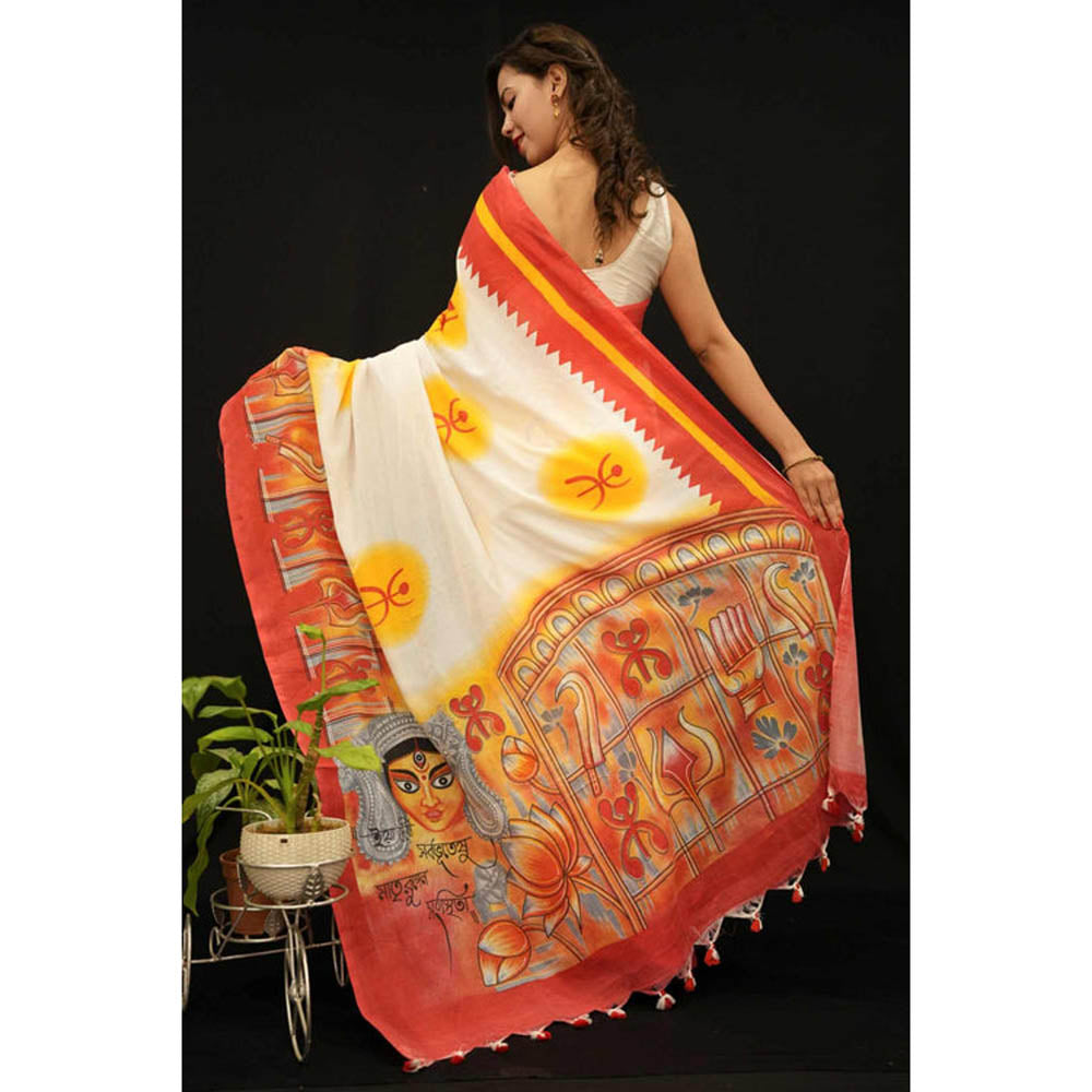 Isadora Life Womens Printed Tassels Multi-Color Pre-Draped Saree With Unstitched Blouse