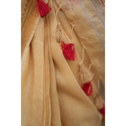Isadora Life Womens Embroidered Sequined Beige Pre-Draped Saree With Unstitched Blouse