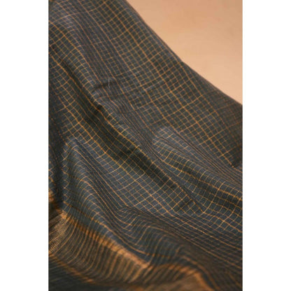 Isadora Life Womens Checks Zari Green Pre-Draped Saree With Unstitched Blouse
